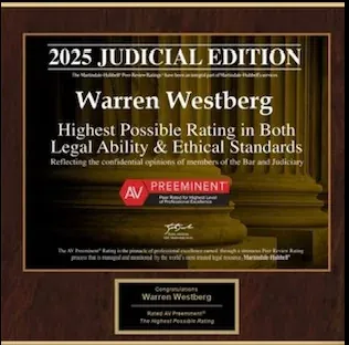 2025 Judicial Edition, AV Preeminent highest possible rating in legal ability and ethical standards, Warren Westberg