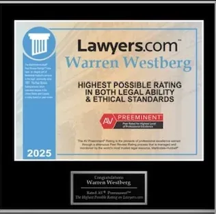 Lawyers.com 2025, highest possible rating in both legal ability and ethical standards, Warren Westberg