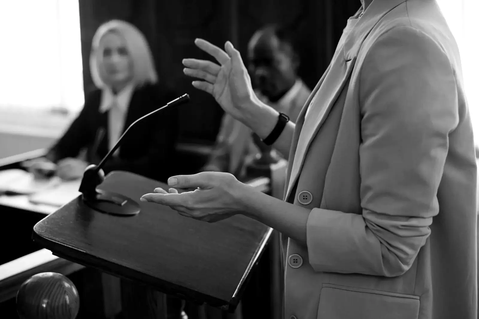 Attorney addressing a courtroom